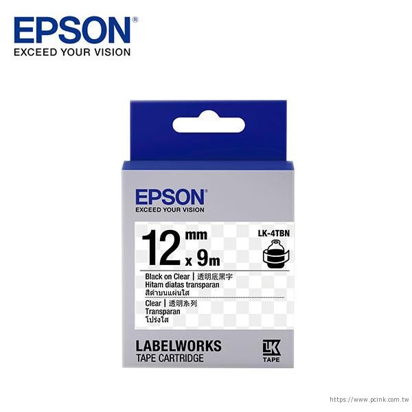 EPSON LK-4TBN C53S654408 標籤帶 (透明12mm ) 透明黑